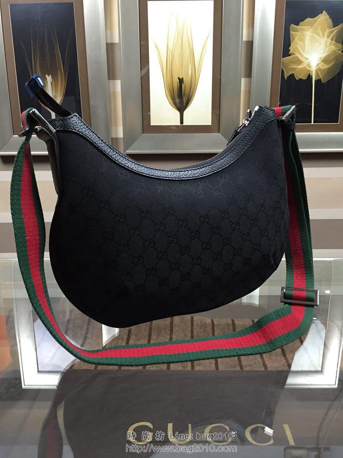 GUCCI 古馳女包 新款 181092 女士經典時尚雙G布配皮 單肩斜挎包 休閒包 古奇月亮包